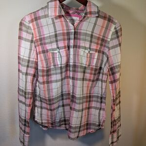Aeropostale Plaid Button Down Shirt Women's M Pink Brown Long Sleeve Y2K Cotton